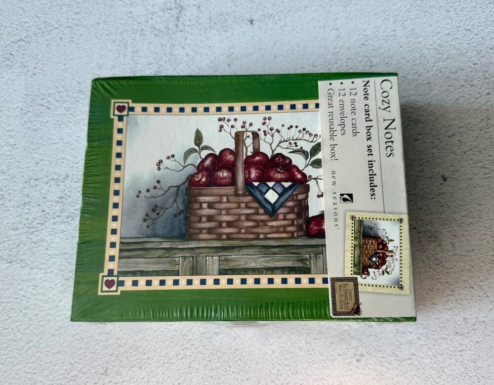 Vintage 2003 Note Cards Box Set Apple Basket Folk Art Laurie Korsgaden Sealed